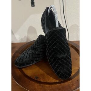 Moretti Gold Label Trevor‎ Mens Size 10 Black Velvet Diamond Pattern Loafers